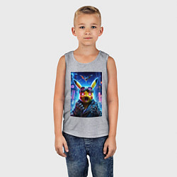 Майка детская хлопок Pikachu brave cyber pilot - neon glow, цвет: меланж — фото 2