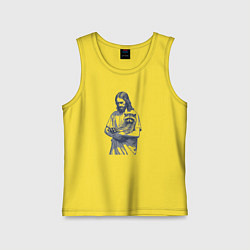 Майка детская хлопок Иисус держит милого енота на своих руках, цвет: желтый