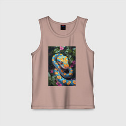 Майка детская хлопок Змея в зелени, цвет: пыльно-розовый