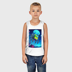 Майка детская хлопок Краб Губка Боб в мегаполисе - киберпанк, цвет: белый — фото 2