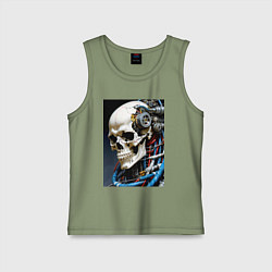 Майка детская хлопок Кибер череп - нейроарт фантазия, цвет: авокадо