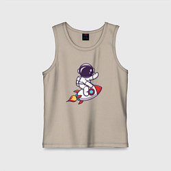 Майка детская хлопок Космонавт летит на ракете, цвет: миндальный