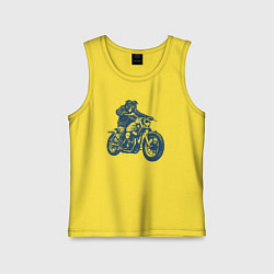 Майка детская хлопок Ротвейлер байкер на мотоцикле чоппере, цвет: желтый