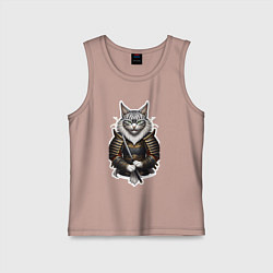 Детская майка Серьезный кот самурай