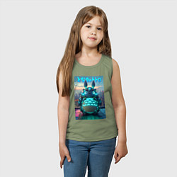 Майка детская хлопок Cyber Totoro - neon glow fantasy, цвет: авокадо — фото 2