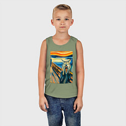 Майка детская хлопок Волк кричит на картине Эдварда Мунка - мем искусст, цвет: авокадо — фото 2