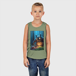 Майка детская хлопок Тоторо вспугнул кота в ночь на хэллоуин - фантазия, цвет: авокадо — фото 2