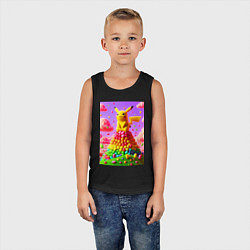 Майка детская хлопок Пикачу сидит на горе из монпансье, цвет: черный — фото 2