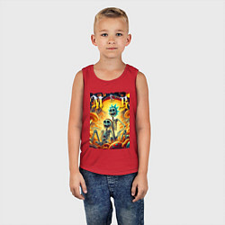 Майка детская хлопок Морти и Рик - скелеты, цвет: красный — фото 2