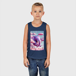 Майка детская хлопок Розовый слон под зонтом в облаках, цвет: тёмно-синий — фото 2