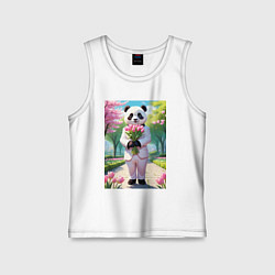 Майка детская хлопок Панда с букетом тюльпанов, цвет: белый