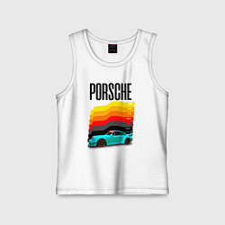 Майка детская хлопок Автомобиль Porsche на фоне флага Германии, цвет: белый