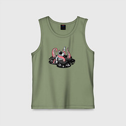 Майка детская хлопок Схватка с космическим осьминогом, цвет: авокадо