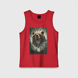 Майка детская хлопок Оскаленная морда медведя, цвет: красный