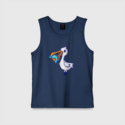 Майка детская хлопок Пеликан с рыбкой, цвет: тёмно-синий