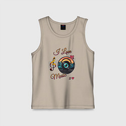 Майка детская хлопок Я люблю музыку, цвет: миндальный