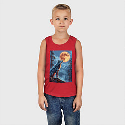 Майка детская хлопок Волк и луна, цвет: красный — фото 2