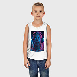 Майка детская хлопок Девушка с наушниками в неоне, цвет: белый — фото 2