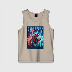 Майка детская хлопок Dude bull terrier - cyberpunk, цвет: миндальный