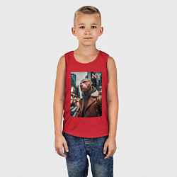 Майка детская хлопок Чувак питбуль смотрящий Нью-Йорка - нейроарт, цвет: красный — фото 2