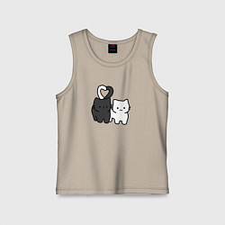Майка детская хлопок Влюбленные котики - черный и белый, цвет: миндальный