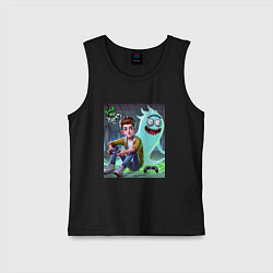 Майка детская хлопок Морти и призрак Рика Санчеса - нейроарт фантазия, цвет: черный