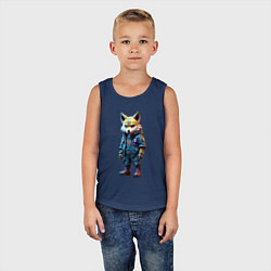 Майка детская хлопок Уличный лисёнок - нейроарт, цвет: тёмно-синий — фото 2