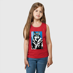Майка детская хлопок Волк в мегаполисе - нейроарт, цвет: красный — фото 2