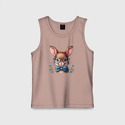 Майка детская хлопок Кролик мальчик в очках, цвет: пыльно-розовый