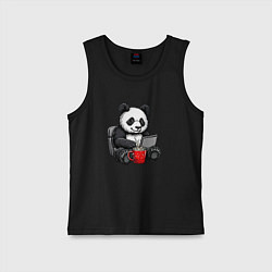 Детская майка Панда с кофе за ноутбуком