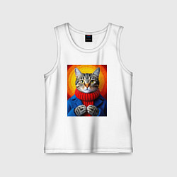 Майка детская хлопок Котик в вязаной кофте, цвет: белый