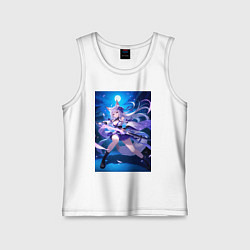 Майка детская хлопок Лисица с катаной на фоне Луны, цвет: белый