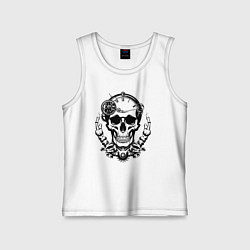 Майка детская хлопок Механический череп, цвет: белый