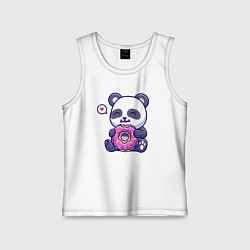 Майка детская хлопок Панда ест пончик, цвет: белый