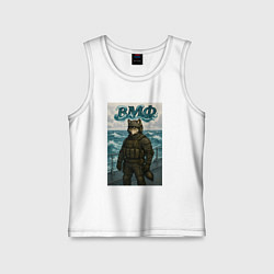 Майка детская хлопок ВМФ волк на корабле, цвет: белый