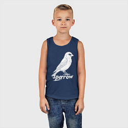 Майка детская хлопок Воробей белый логотип, цвет: тёмно-синий — фото 2