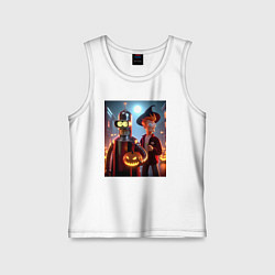 Майка детская хлопок Бендер и Фрай в шляпе - ночь на хэллоуин, цвет: белый