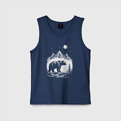 Майка детская хлопок Ночная симфония гор и медведя, цвет: тёмно-синий