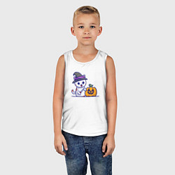 Майка детская хлопок Cat pumpkin, цвет: белый — фото 2