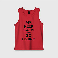 Майка детская хлопок Keep Calm & Go fishing, цвет: красный