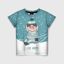 Детская футболка Pig: I love winter