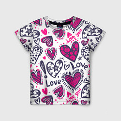 Футболка детская Love - pink hearts, цвет: 3D-принт