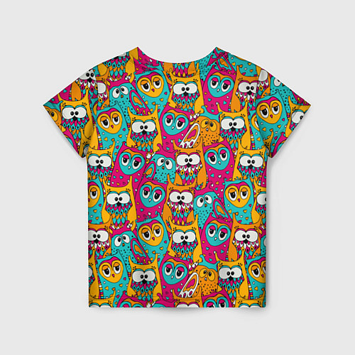 Детская футболка Совы разноцветные / 3D-принт – фото 2
