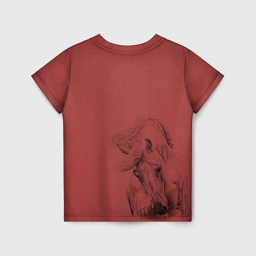 Детская футболка Конь на красном фоне / 3D-принт – фото 2