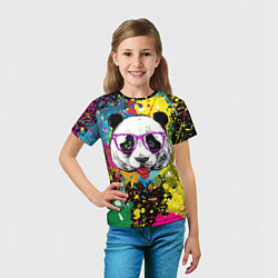 Футболка детская Панда хипстер в брызгах краски, цвет: 3D-принт — фото 2