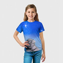 Футболка детская Кот и космос, цвет: 3D-принт — фото 2