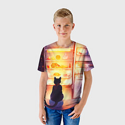 Футболка детская Черный кот холодильник ночь, цвет: 3D-принт — фото 2