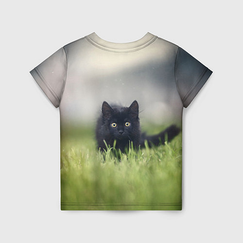 Детская футболка Черный кот на лугу / 3D-принт – фото 2