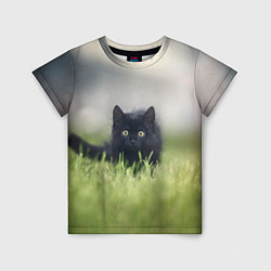 Футболка детская Черный кот на лугу, цвет: 3D-принт