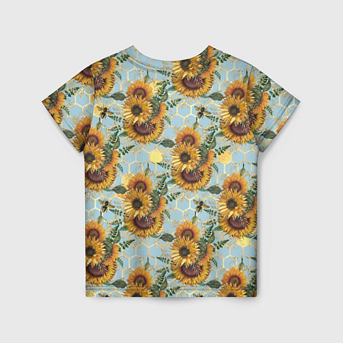 Детская футболка Подсолнухи и пчёлы на голубом / 3D-принт – фото 2